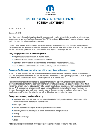 Use of Salvaged/Recycled Parts